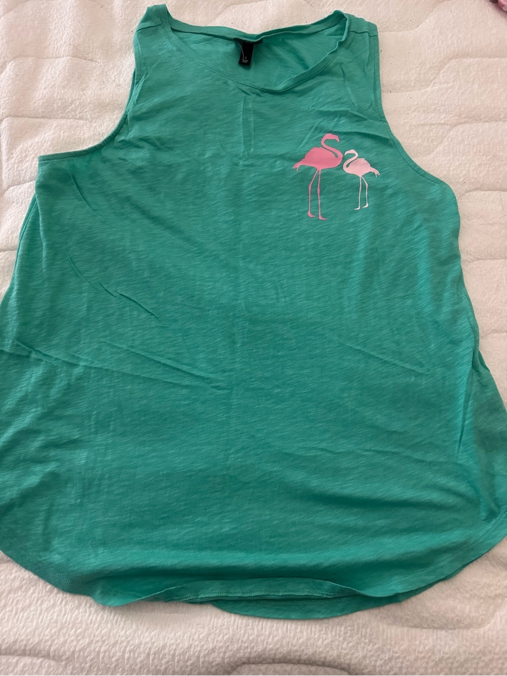 Torrid size 1 Green Tank Top with Pink Flamingo Graphic